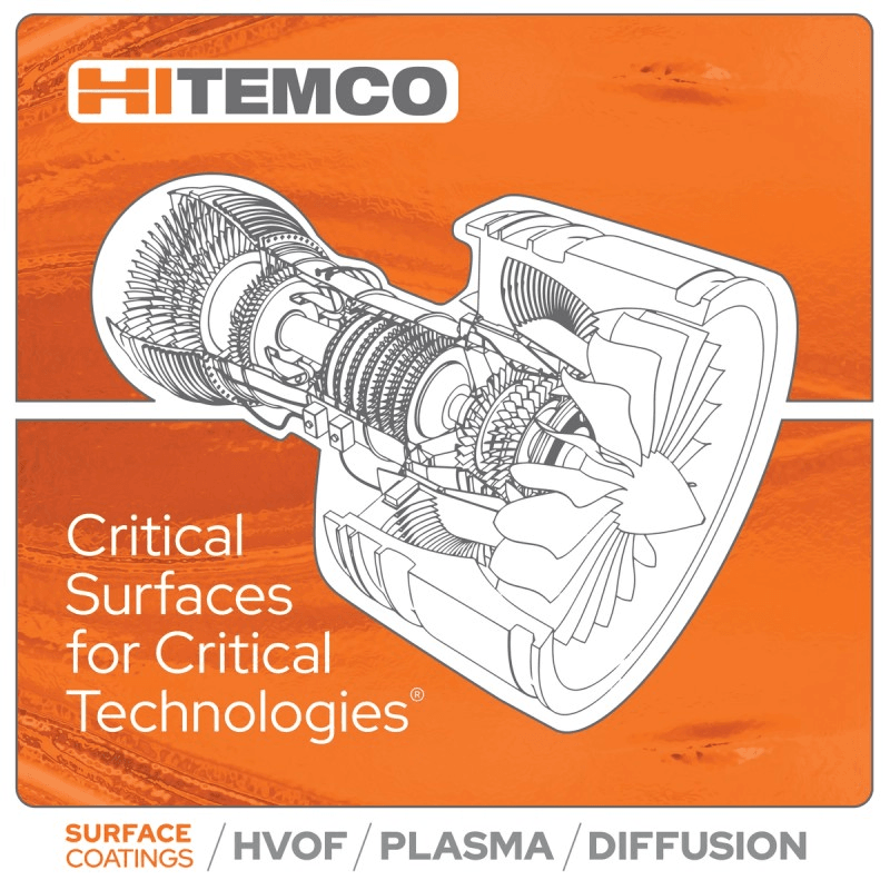Aerospace coatings social media graphic with airplane turbine schematic on orange background