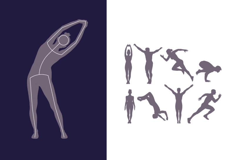 A selection of human silhouettes engaged in various exercises